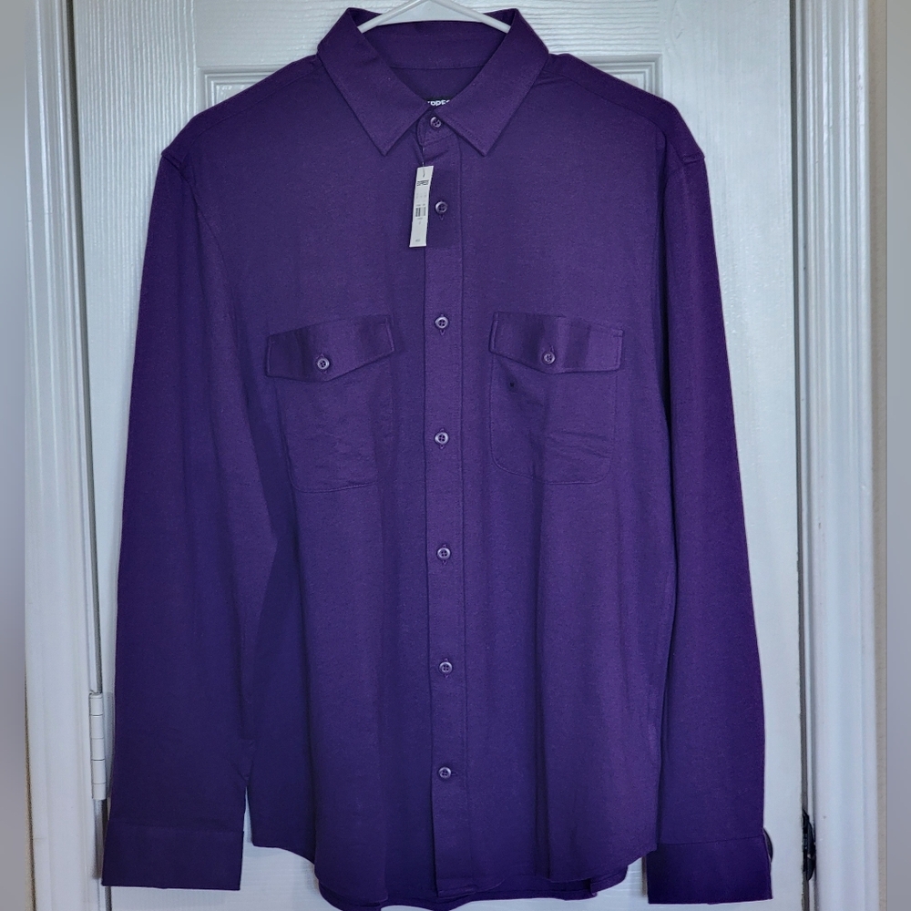Express Men's long sleeve button down, with pockets, purple, M